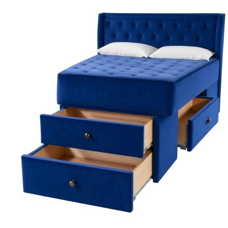 Navy Velvet 4-Drawer Divan