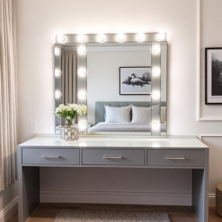 Grey Hollywood LED Dressing Table