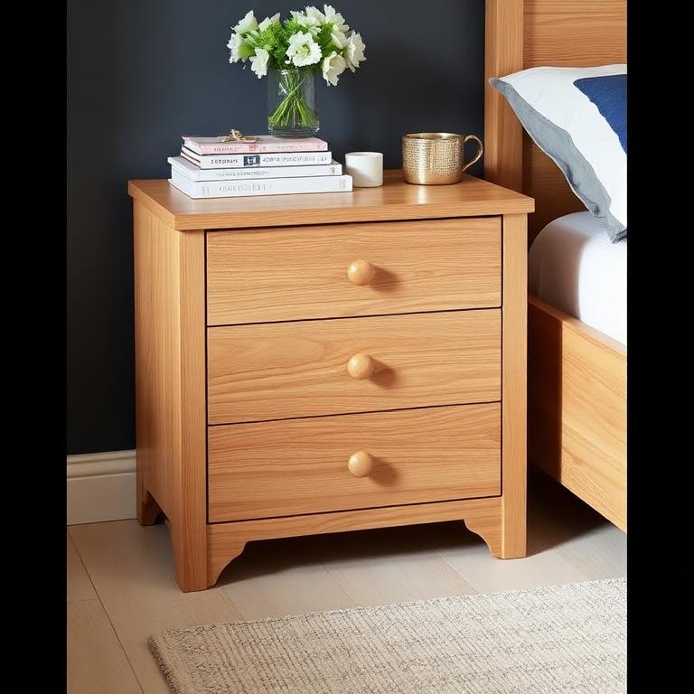 Oak 3-Drawer Bedside Locker
