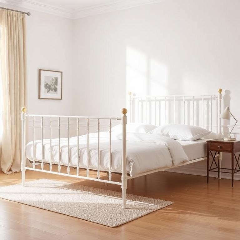 White Vertical Bar Metal Bed