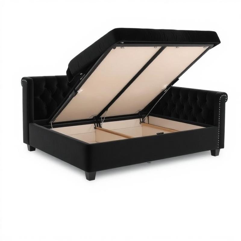 Black Velvet Tufted Ottoman Day Bed