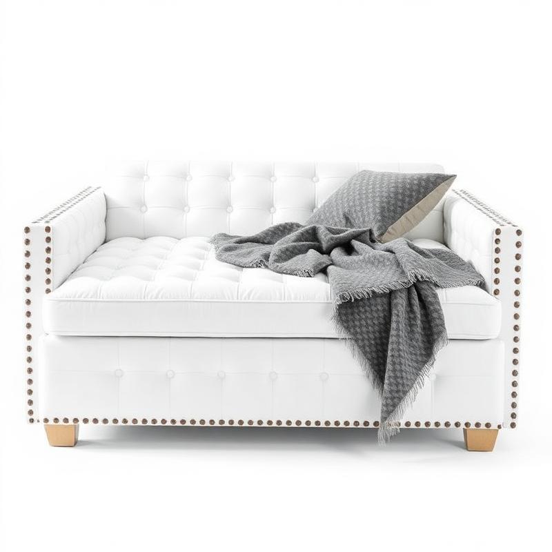 White Leather Studded Day Bed