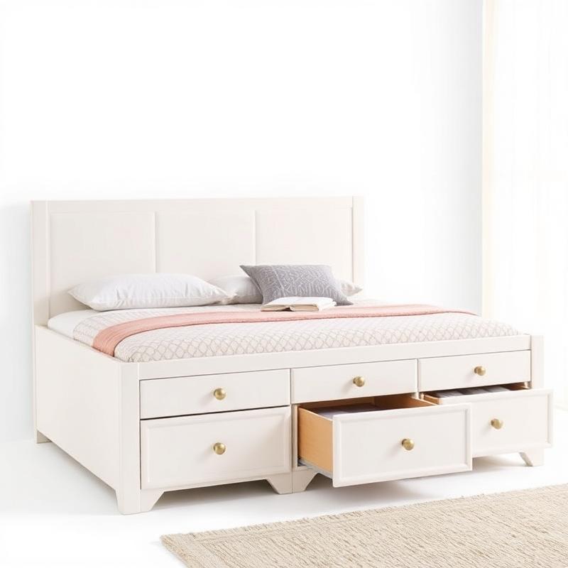 Cream 4-Drawer Storage Bed