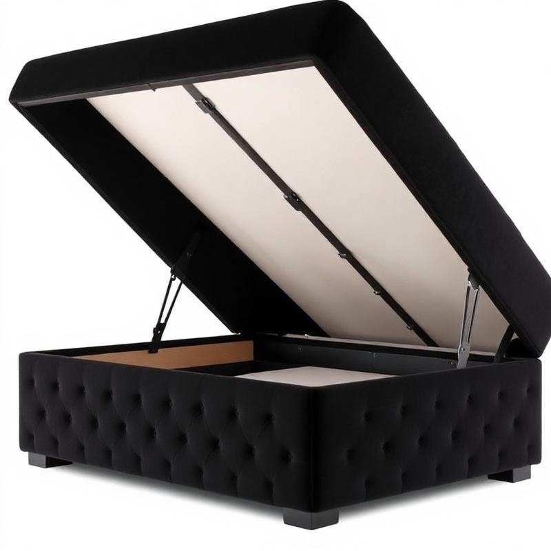 Black Velvet Tufted Ottoman Bed