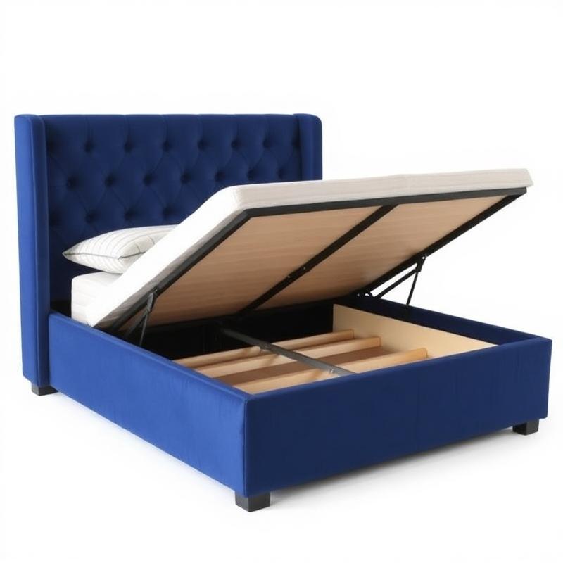 Navy Velvet Wing Ottoman Bed