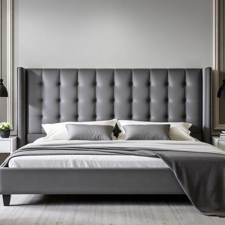 Grey Velvet Wing Upholstered Bed