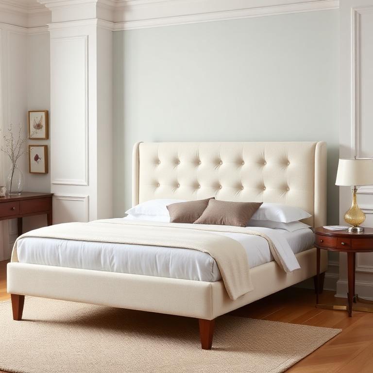 Cream Linen Buttoned Bed