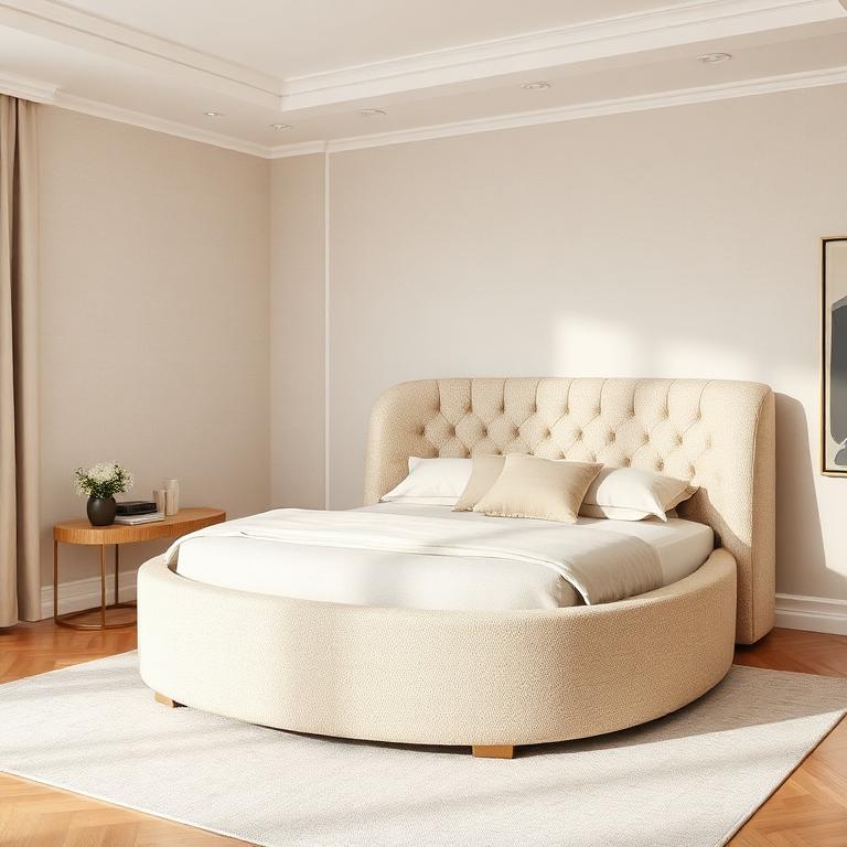 Beige Boucle Curved Bed