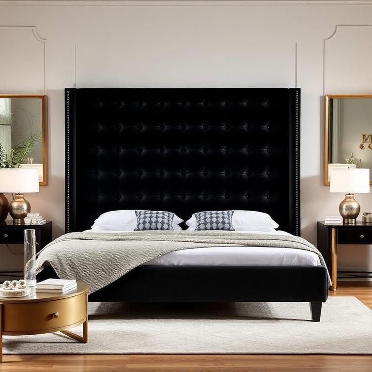 Black Velvet Tall Headboard Bed