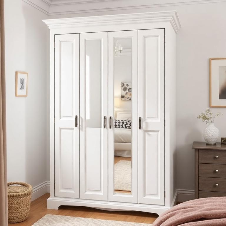 White 4-Door Mirror Wardrobe