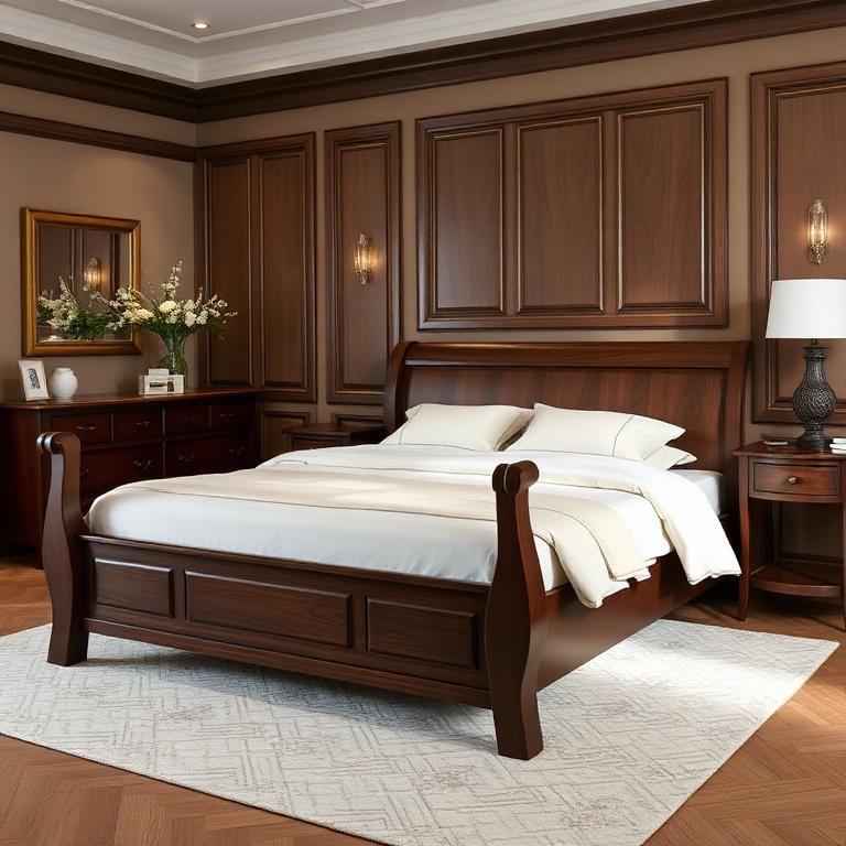Walnut Sleigh Wooden Bed