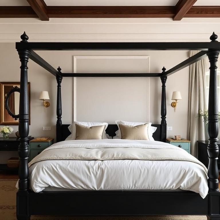 Black Four-Poster Wooden Bed